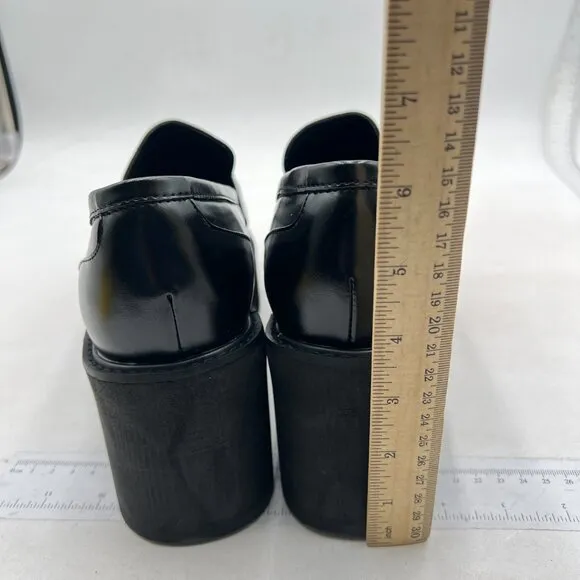 FSJ Women Stylish Round Toe Thick Sole Loafers Block Mid Heel ,Ladies Black Shoe