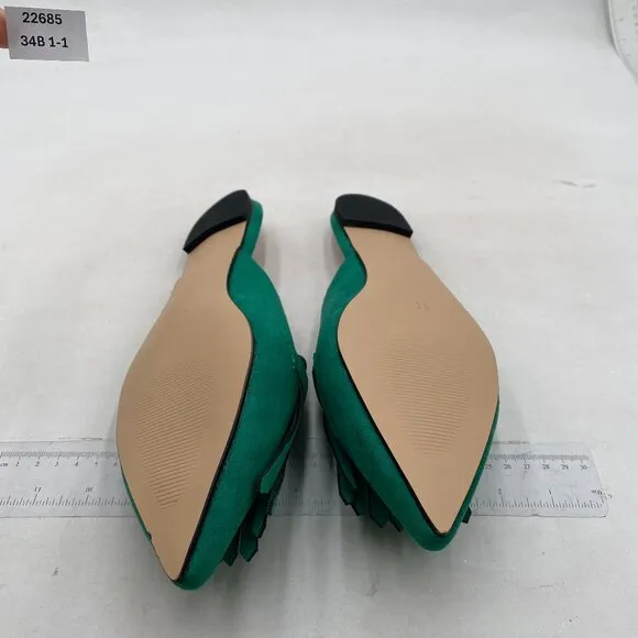 FSJ Womens Tassel Flat Mules Closed Pointed Toe, Loafers Backless Green Suede
