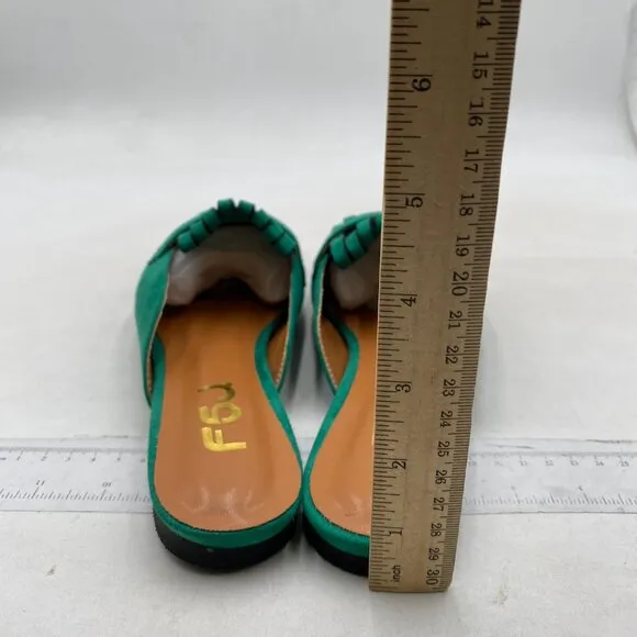 FSJ Womens Tassel Flat Mules Closed Pointed Toe, Loafers Backless Green Suede