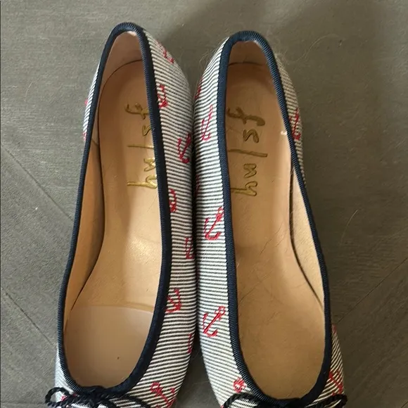 FS/NY Blue andWhite Striped Flats with Anchor