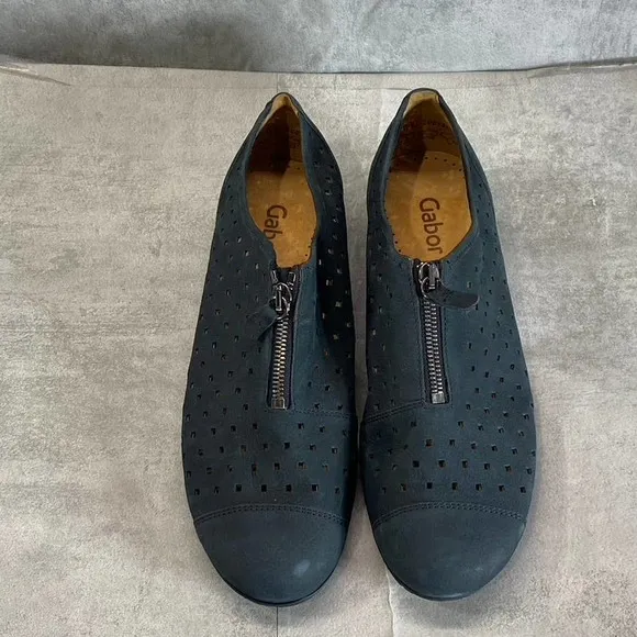 Gabor Women's Nightblue Nubuck Perforated Slip-On Ballet Flats SZ 7.5