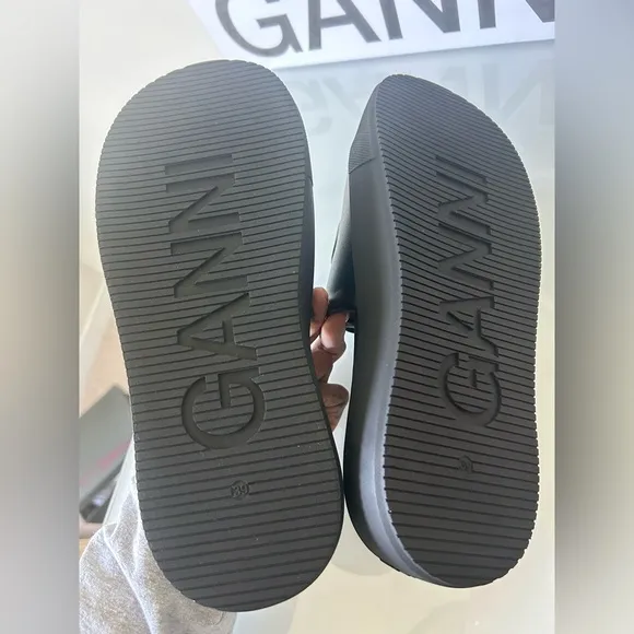 GANNI Black Embossed Logo Platform Sandals