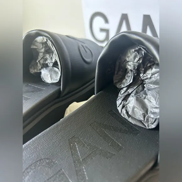 GANNI Black Embossed Logo Platform Sandals