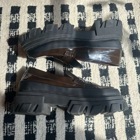 Ganni Brown Patent Leather Loafers