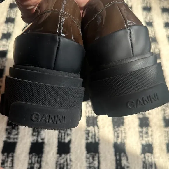Ganni Brown Patent Leather Loafers