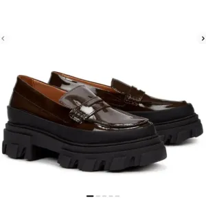 Ganni Brown Patent Leather Loafers