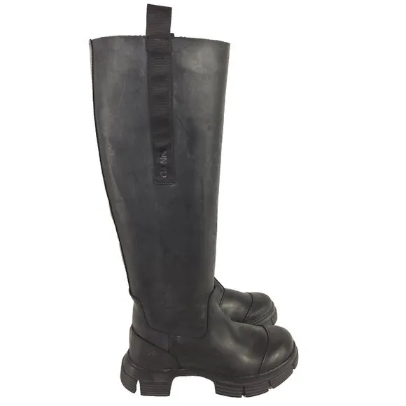 Ganni Rubber Country Boots Size 37 US 7 Black $375