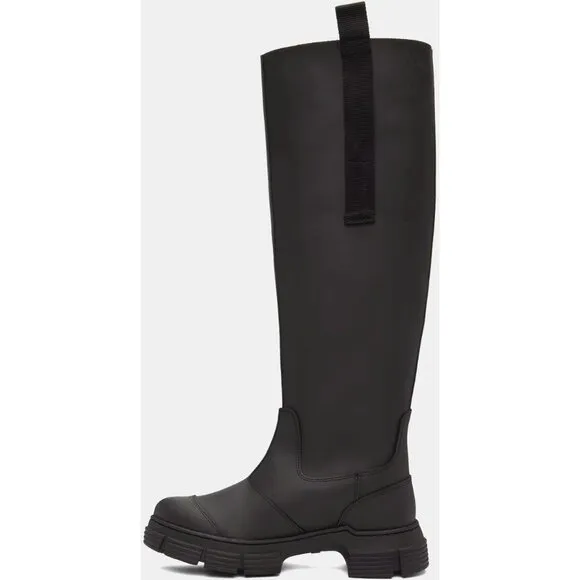 Ganni Rubber Country Boots Size 37 US 7 Black $375
