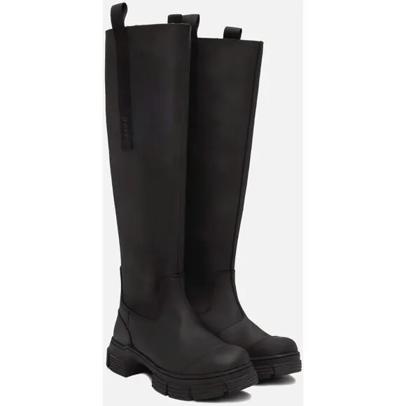 Ganni Rubber Country Boots Size 37 US 7 Black $375