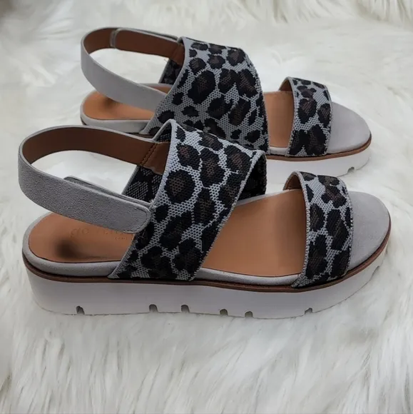 Gentle Souls Kenneth Cole Lavern Asymmetrical Slingback Platform Leopard Sandals
