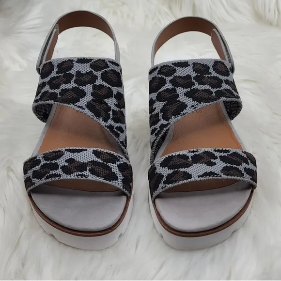 Gentle Souls Kenneth Cole Lavern Asymmetrical Slingback Platform Leopard Sandals
