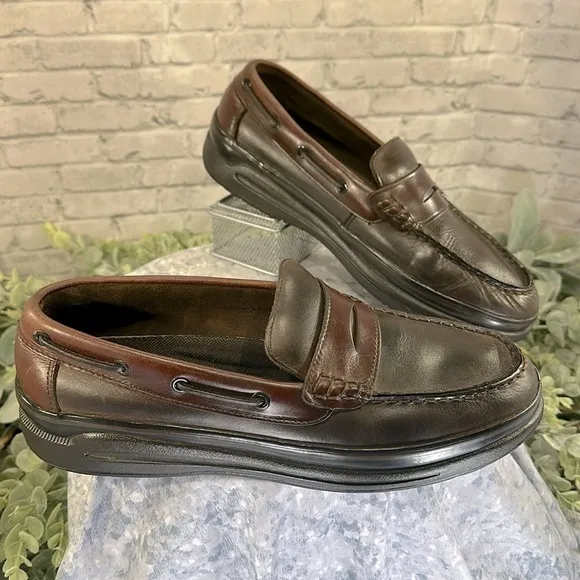 G.H. BASS “Ketch” 2-Tone Brown Leather Deck Style Penny Loafers Mens 10.5M🤎VGUC