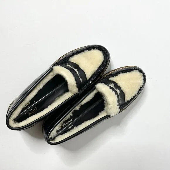 GH BASS Loafer Women 9.5 Black Leather Shearling Whitney Cozy Weejun Lug NEW