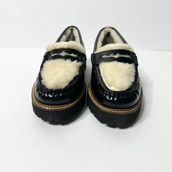GH BASS Loafer Women 9.5 Black Leather Shearling Whitney Cozy Weejun Lug NEW