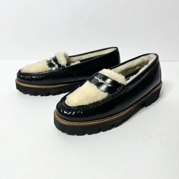 GH BASS Loafer Women 9.5 Black Leather Shearling Whitney Cozy Weejun Lug NEW