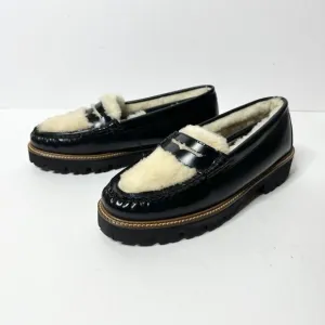 GH BASS Loafer Women 9.5 Black Leather Shearling Whitney Cozy Weejun Lug NEW