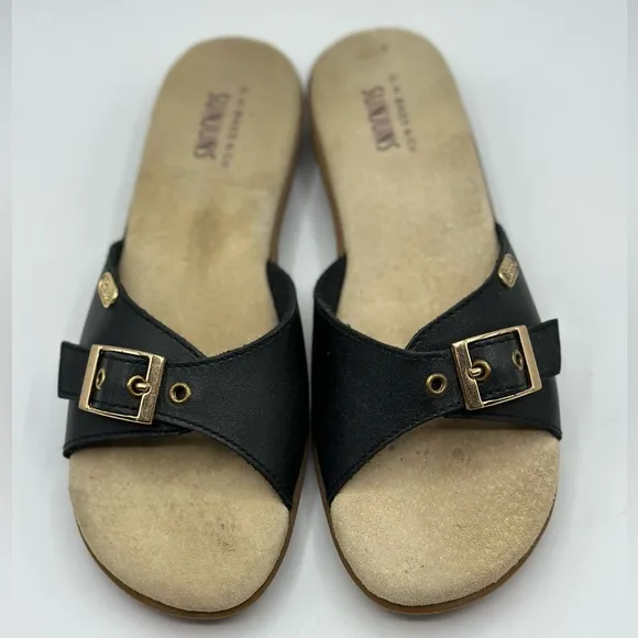G.H. Bass Sunjuns Women's Safina Black Leather Slide Sandals Size 7