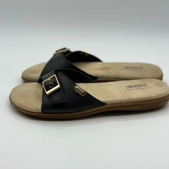 G.H. Bass Sunjuns Women's Safina Black Leather Slide Sandals Size 7