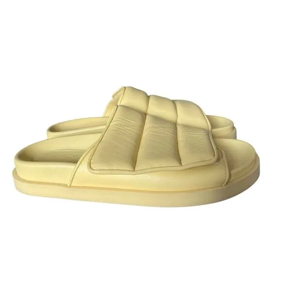 Gia Borghini Couture Yellow Leather Puffy Quilted Slide Sandals size 39 size 9