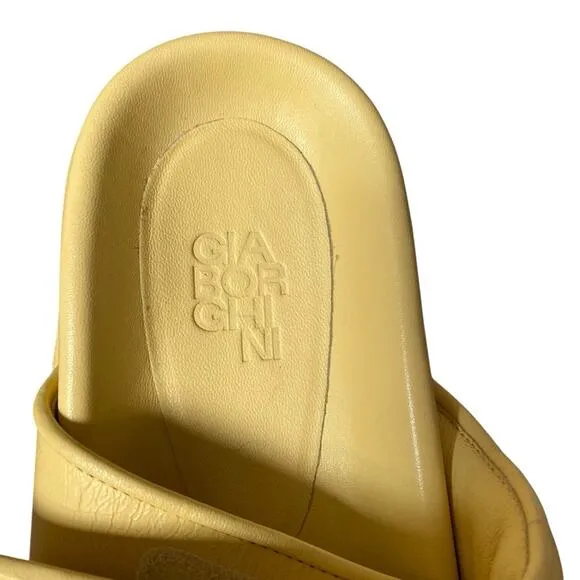 Gia Borghini Couture Yellow Leather Puffy Quilted Slide Sandals size 39 size 9