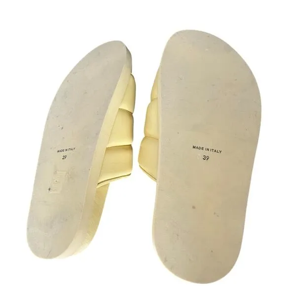 Gia Borghini Couture Yellow Leather Puffy Quilted Slide Sandals size 39 size 9