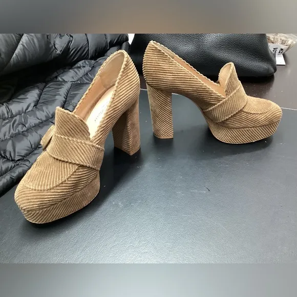 Gianvito Rossi Platform Heels Shoes Loafers Textured sz US 7 37 Leon Corduroy