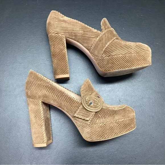 Gianvito Rossi Platform Heels Shoes Loafers Textured sz US 7 37 Leon Corduroy