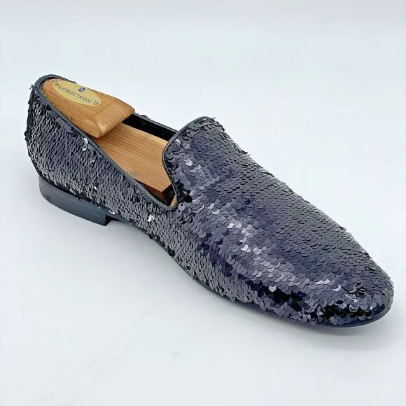 Giorgio Brutini Sequin Dress Shoes Loafers Men's 8M Black to Silver Party Prom