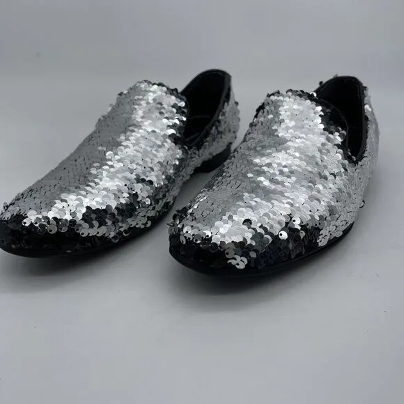 Giorgio Brutini Sequin Dress Shoes Loafers Men's 8M Black to Silver Party Prom