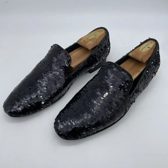Giorgio Brutini Sequin Dress Shoes Loafers Men's 8M Black to Silver Party Prom