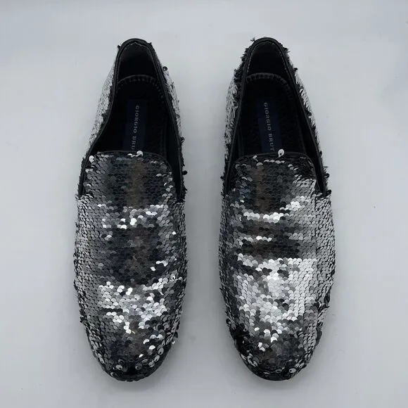 Giorgio Brutini Sequin Dress Shoes Loafers Men's 8M Black to Silver Party Prom