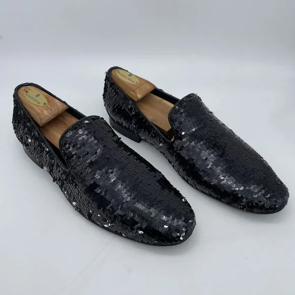 Giorgio Brutini Sequin Dress Shoes Loafers Men's 8M Black to Silver Party Prom