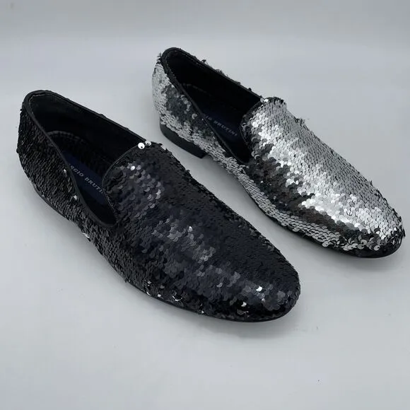 Giorgio Brutini Sequin Dress Shoes Loafers Men's 8M Black to Silver Party Prom