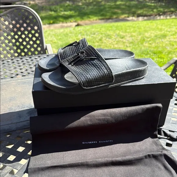 Giuseppe Zanotti Black Men's Slide Sandals original box and bag size 40