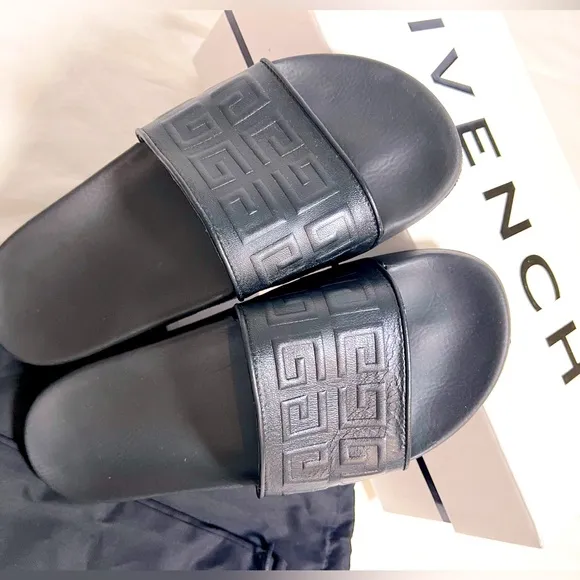 Givenchy 100% Lamb Leather Black Pool Slide Sandals Vacation Travel 40 9