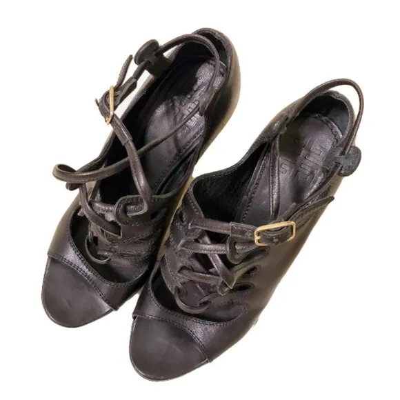 Givenchy Black Leather Peep Toe Lace Up Booties Boots Heels