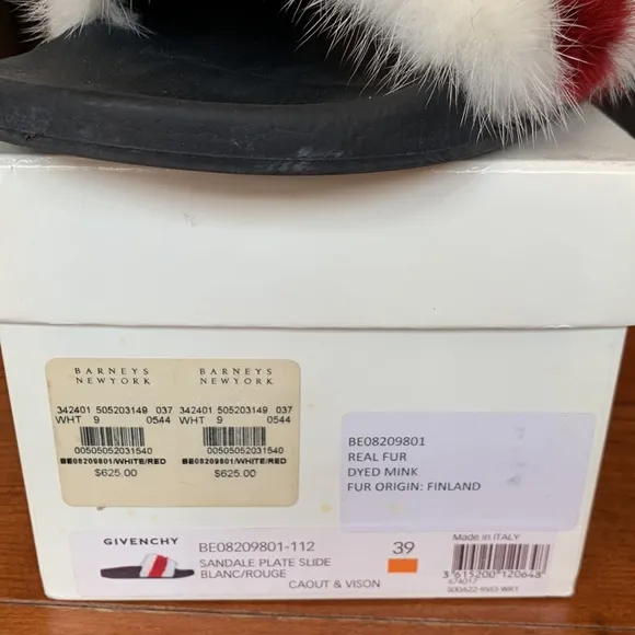 Givenchy Red and White Mink Fur Slide Sandals Size 8 excellent condition