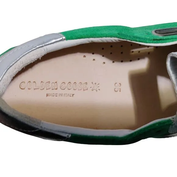 Golden Goose Old School Suede Sneakers Low Top Green White Womens Size EU35 US 5