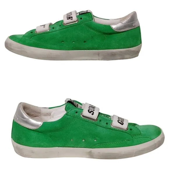 Golden Goose Old School Suede Sneakers Low Top Green White Womens Size EU35 US 5