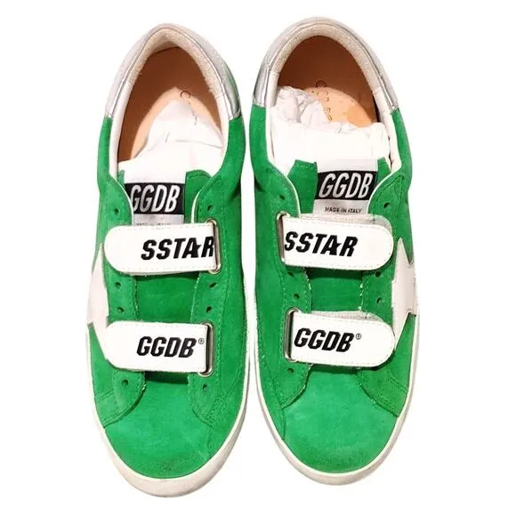 Golden Goose Old School Suede Sneakers Low Top Green White Womens Size EU35 US 5