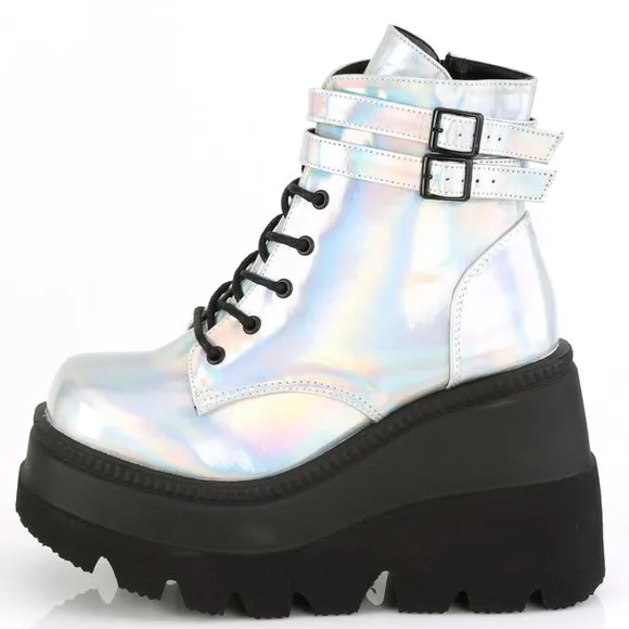 Gothic Lace Up Platform Wedge Ankle Boots