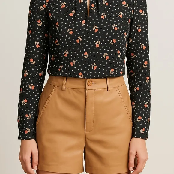 Graham &amp; Spencer Tan Lambskin Leather Shorts - Size 6