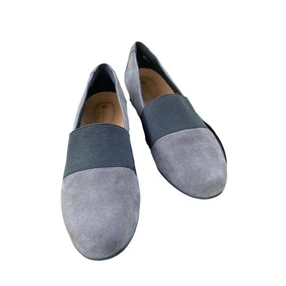 Grandma Clarks Un Blush Lo Loafers Old Money Suede Grey US Womens 7.5 M Shoes