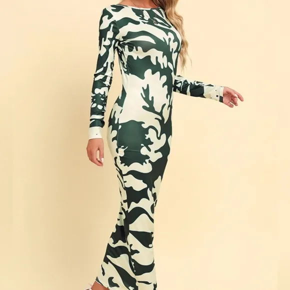 Green and White Maxi Dress