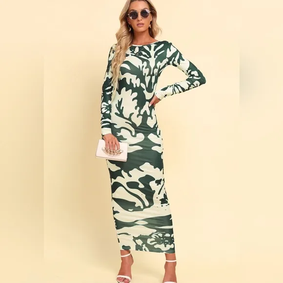 Green and White Maxi Dress