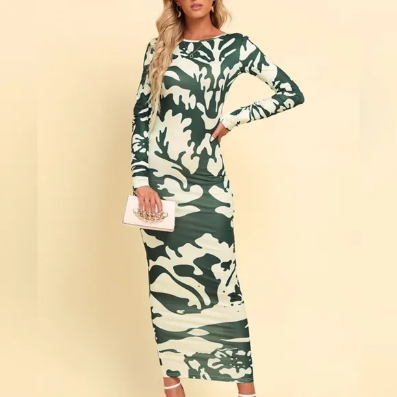 Green and White Maxi Dress