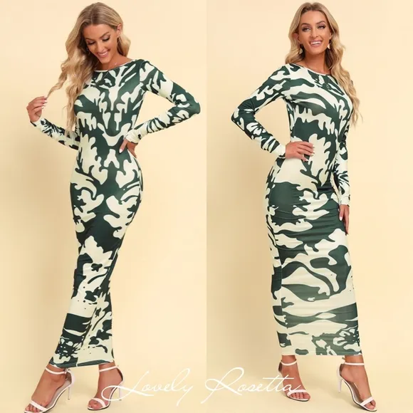 Green and White Maxi Dress