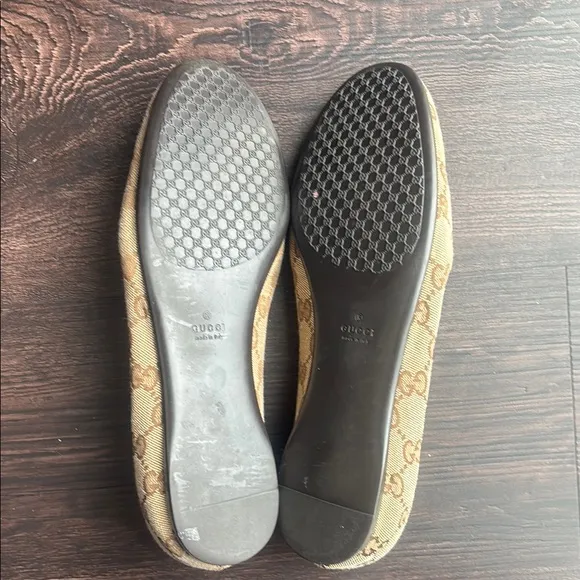 Gucci Beige/Ebony GG Canvas Ballet Flats