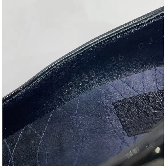 Gucci Black Patent Leather Silver Buckle Blue Accent Heels EU 36 C