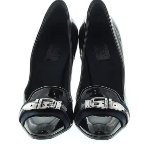 Gucci Black Patent Leather Silver Buckle Blue Accent Heels EU 36 C